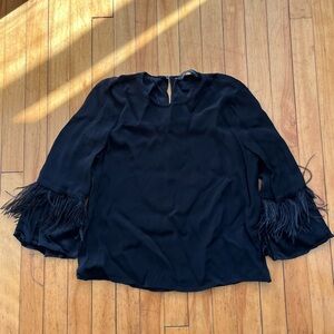Zara black ostrich feather sleeves flowy blouse women’s M